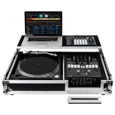 Odyssey FZGS1BM10W Case DJ Gear - Odyssey FZGS1BM10W - Reversible 10″ Format DJ Mixer and One Battle Position Turntable Coffin Flight Case with Glide Platform