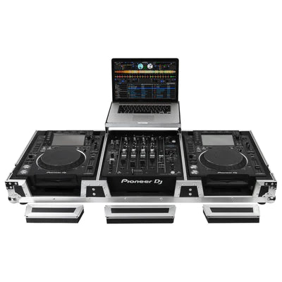 Odyssey FZGSL12CDJWR Case DJ Gear - Odyssey FZGSL12CDJWR - Black Low Profile 12″ Format DJ Mixer and Two Large Format Media Players Flight Coffin Case with Wheels and Glide Platform