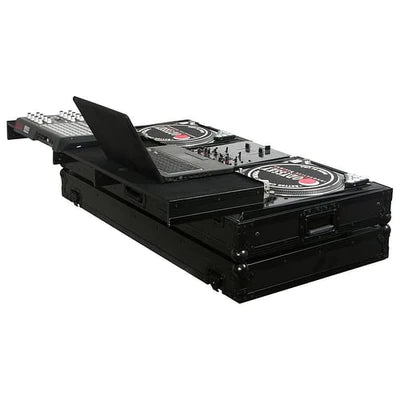 Odyssey FZGSPBM10WBL Case DJ Gear - Odyssey FZGSPBM10WBL - Universal Black 10″ Format DJ Mixer and Two Battle Position Turntables Flight Coffin Case with Full Glide Platform