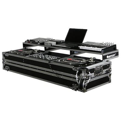 Odyssey FZGSPDJ19W Case DJ Gear - Odyssey FZGSPDJ19W - Universal 19″ Format DJ Mixer and Two Standard Position Turntables Flight Coffin Case with Full Glide Platform