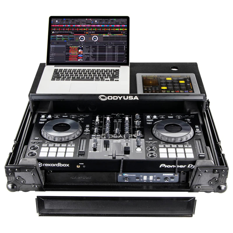 Odyssey FZGSPIXDJRR1BL Case Equipment - Odyssey FZGSPIXDJRR1BL - Black Pioneer XDJ-RR Bottom 1U Rack Space Flight Case with Glide Platform