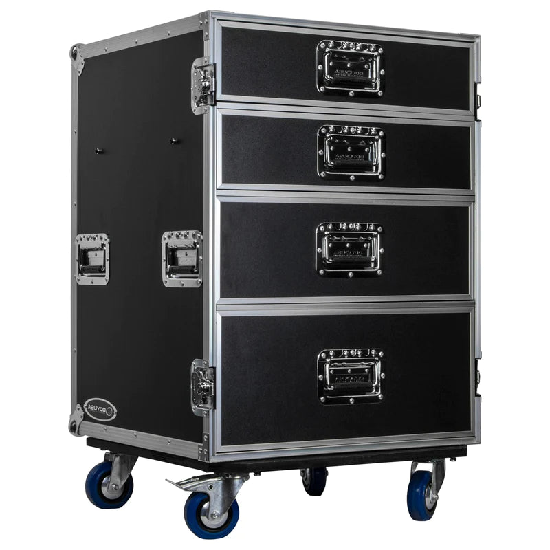 Odyssey FZWB4WDLX Case Rackmount - Odyssey FZWB4WDLX - Deluxe Four Drawer Workbox Tour Flight Case with Casters and Side Table