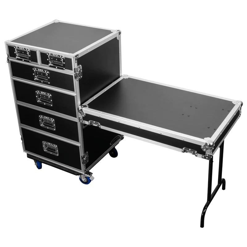 Odyssey FZWB6WDLX Case Rackmount - Odyssey FZWB6WDLX - Deluxe Six Drawer Workbox Tour Flight Case with Casters and Side Table