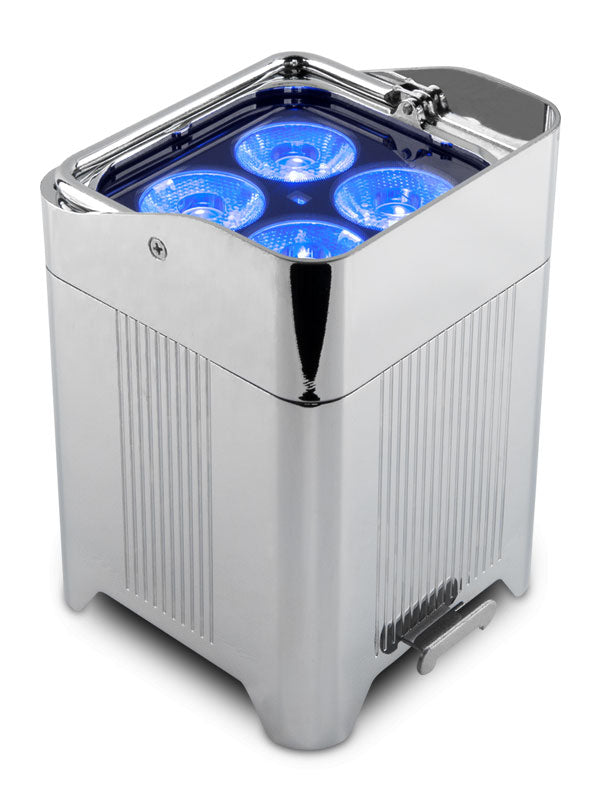 CHAUVET PRO WELL-FITX6 - small battery powered wash light comes in a reflective chrome housing designed to blend into any decor. - Chauvet Professional WELL-FITX6 IP 65 Wireless LED Wash Comes in Chargeable Flight Case (6)