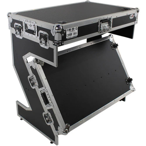 PRO-X- XS-ZTABLE JR - ProX XS-ZTABLE JR DJ Z-Table Junior Compact Workstation Flight Case w/ Table & Wheels - Silver on Black