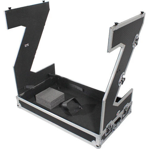 PRO-X- XS-ZTABLE JR - ProX XS-ZTABLE JR DJ Z-Table Junior Compact Workstation Flight Case w/ Table & Wheels - Silver on Black