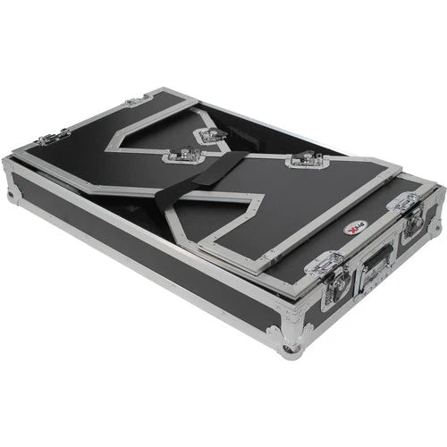 PRO-X- XS-ZTABLE JR - ProX XS-ZTABLE JR DJ Z-Table Junior Compact Workstation Flight Case w/ Table & Wheels - Silver on Black