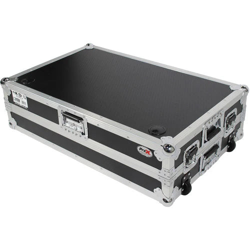 PRO-X- XS-ZTABLE JR - ProX XS-ZTABLE JR DJ Z-Table Junior Compact Workstation Flight Case w/ Table & Wheels - Silver on Black