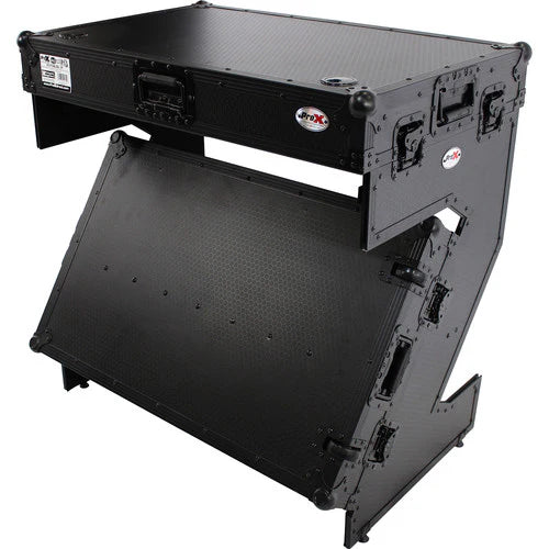 PRO-X- XS-ZTABLEBL JR - ProX XS-ZTABLEBLJR DJ Z-Table Junior Compact Workstation Flight Case w/ Table & Wheels - Black on Black