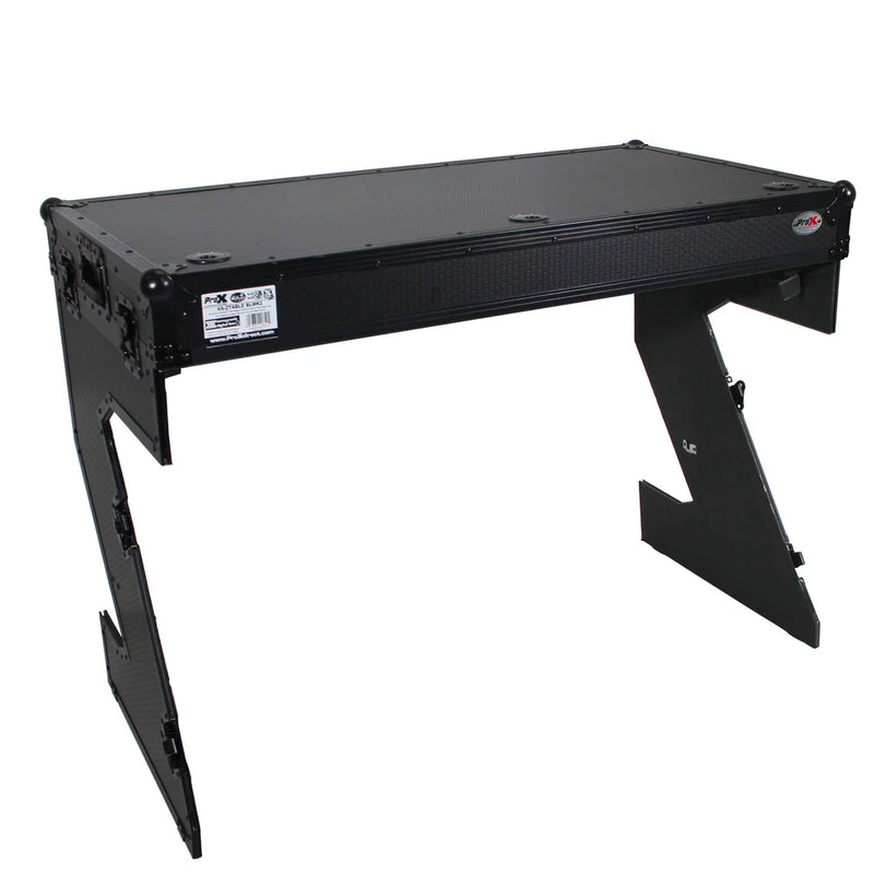 PRO-X- XS-ZTABLE MK2 - ProX-XS-ZTABLEBLMK2 DJ Z-Table Workstation | Flight Case Table Portable W-Handles and Wheels | Black on Black