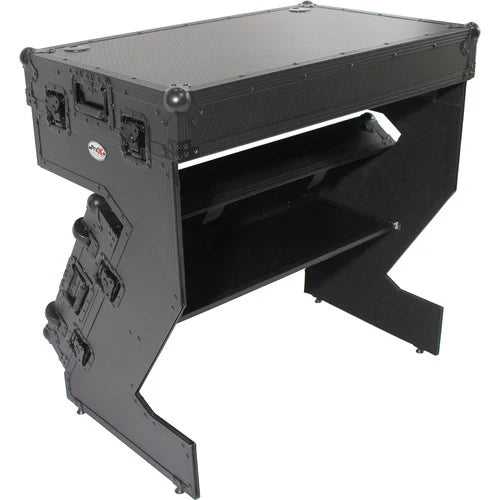 PRO-X- XS-ZTABLEBL JR - ProX XS-ZTABLEBLJR DJ Z-Table Junior Compact Workstation Flight Case w/ Table & Wheels - Black on Black