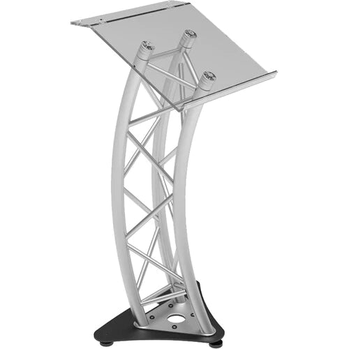 Global Truss GT-LECTERN-PRO GTR Truss Style Furniture - Global Truss GT-LECTERN-PRO Plexi Top Triangular Curved Lectern - Brush Aluminum