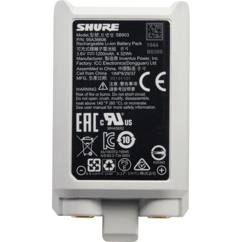 Shure SB903 Wireless Battery - Shure SB903 Rechargeable Lithium-Ion Battery for SLX-D Transmitters