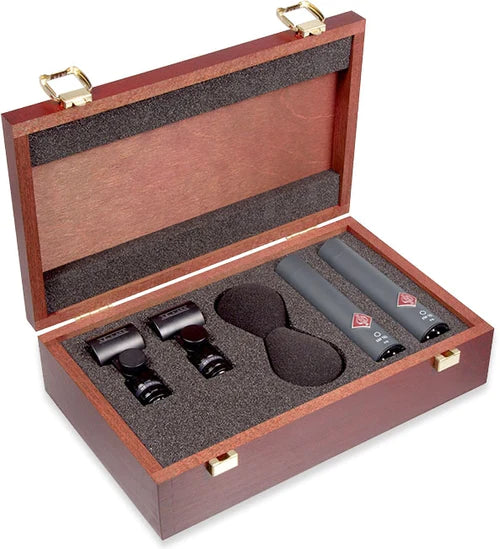 Neumann KM 183-MT-STEREOSET Stereo set includes two each: KM 183, SG 21 BK, WNS 100 in one woodbox - Neumann KM 183 Stereo Set Small-Diaphragm Omnidirectional Microphones - Matte Black