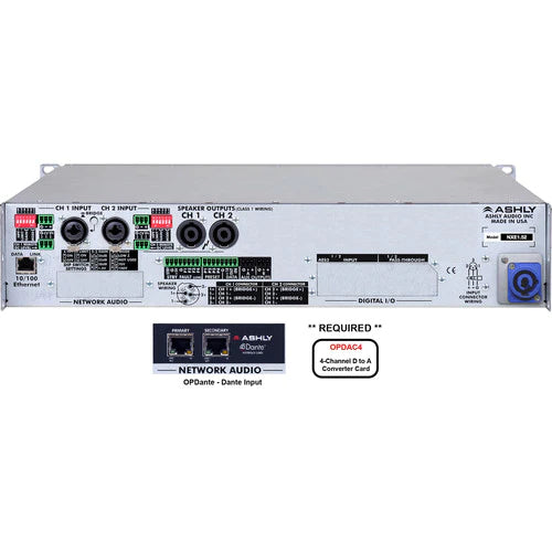 nXe1.52bd - Ashly NXE1.52BD NXE Series 2-Channel Networkable Multi-Mode Power Amplifier with OPDAC4 & OPDante Cards