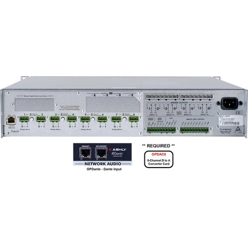 ne8250.70bd - Ashly NE8250.70BD 8-Channel 2000W Network-Enabled Power Amplifier with OPDAC8 and OPDante Cards (70V)