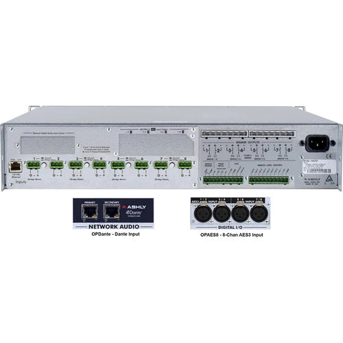 ne8250.70ped - Ashly NE8250.70PED 8-Channel 2000W Network-Enabled Power Amplifier with AES3, OPDante Cards, & Protea DSP Software Suite (70V)