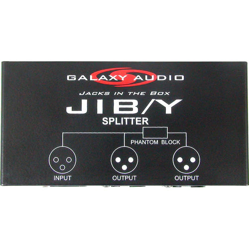 Galaxy Audio JIB/Y 2 WAY XLR SPLITTER: XLR splitter, splits one XLR signal to two different outputs, contains a phantom block circuit, which prevents interference from two different phantom power sources.