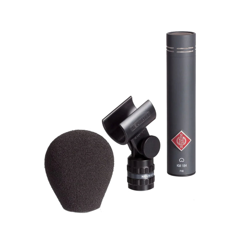 Neumann KM 183-MT-STEREOSET Stereo set includes two each: KM 183, SG 21 BK, WNS 100 in one woodbox - Neumann KM 183 Stereo Set Small-Diaphragm Omnidirectional Microphones - Matte Black