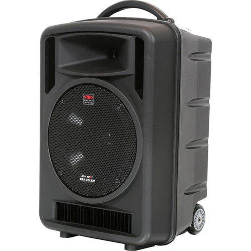 Galaxy Audio TV-10 TRAVELER 10: 150 watts max, 10" woofer, 1" horn, XLR/14" input, 1/4" input, built in bluetooth, RCA line in each with their own w/volume control. EQ, voice priority, internal battery, retractable handle, high quality wheels