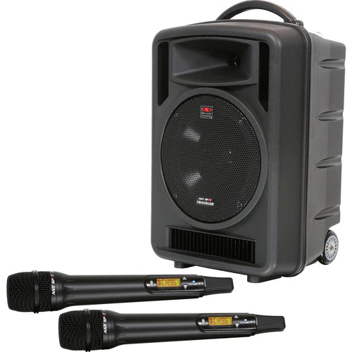 Galaxy Audio TV10-CT20HH00 TV10 w/CD Player, audio link transmitter, 1 Dual receiver and 2 handheld mics - Galaxy Audio TV10 Traveler 10" Portable PA System with CD Player/Audio Link Transmitter & 2 Handheld Wireless Microphones