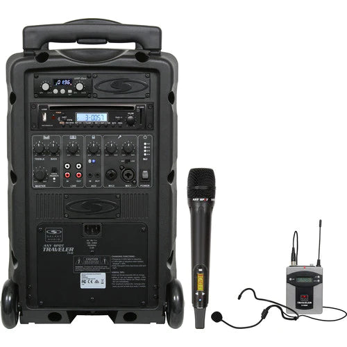 Galaxy Audio TV8-C020HS00 TV8 w/CD player, 1 Dual receiver, handheld mic and bodypack with headset - Galaxy Audio TV8 Traveler Series 120W PA System with CD Player, Dual UHF Receiver/Wireless Handheld Microphone/Bodypack Transmitter/Headset Microphone