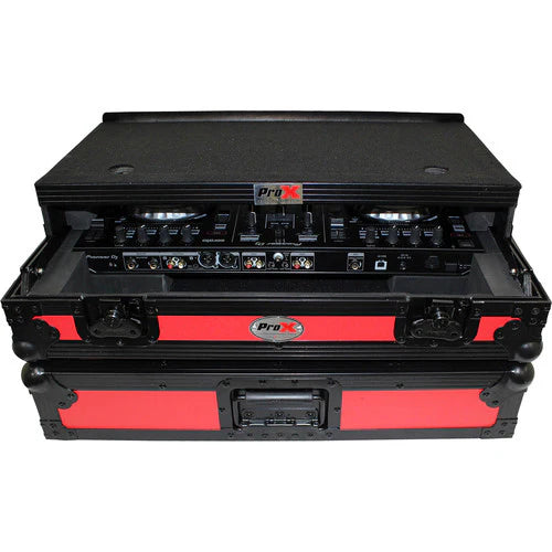 PRO-X- XS-DDJSR2 LTRB LED - ProX XS-DDJSR2LTRB LED Flight Case for Pioneer DDJ-SR2 Controller with Laptop Shelf and LED Kit (Red-on-Black)