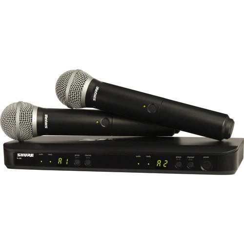 Shure BLX288/SM58-H11 Wireless Combo System - Shure BLX288/SM58 Dual-Channel Wireless Handheld Microphone System with SM58 Capsules (H11: 572 to 596 MHz)