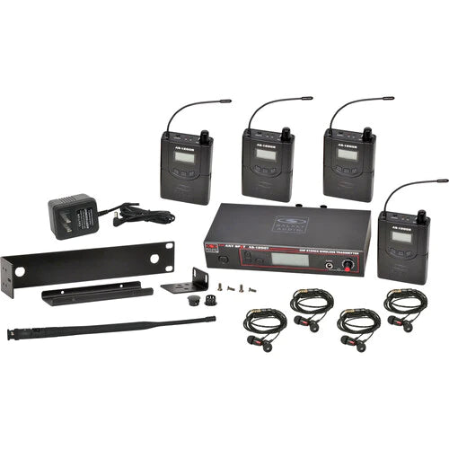 Galaxy Audio AS-1200-4* 210 selectable channels, includes 1 AS-1200T, 4 AS-1200R, 4 EB4 ear buds, rack ears