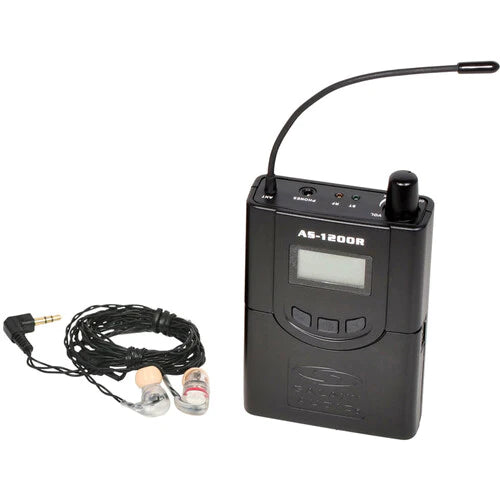 Galaxy Audio AS-1206R* 210 channel, headphone output, volume control, LCD display (freq., RF & AF), EB6 - Galaxy Audio AS-1206R Wireless Bodypack Receiver with EB6 Earbuds (D: 584 to 607 MHz)