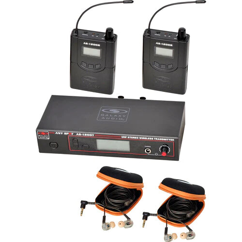 Galaxy Audio AS-1210-2* 210 selectable channels, includes 1 AS-1200T, 2 AS-1200R, 2 EB10 ear buds, rack ears - Galaxy Audio AS-1210-2 Twin Pack Wireless In-Ear Monitor System with 2 Receivers & EB10 Earbuds (D: 584 to 607)