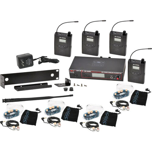 Galaxy Audio AS-1206-4* 210 selectable channels - Galaxy Audio AS-1206-4 Personal Wireless In-Ear Monitor System with 4 Receivers & EB6 Earbuds (D: 584 to 607 MHz) 4 EB6 ear buds, rack ears