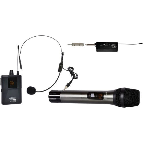 Galaxy Audio GTU-SHP5AB channel A headset, channel B handheld - Galaxy Audio Trek GTU Mini UHF Dual Wireless Microphone System with 1 Handheld Mic and 1 Headset Mic (B & A: 524.5 to 594.5 MHz)