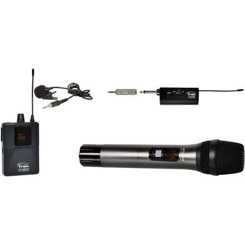 Galaxy Audio GTU-VHP5AB TREK DUAL HANDHELD/LAPEL UHF WIRELESS: UHF Mini dual wireless  system, 1 handheld transmitter, 1 lavalier mic w/transmitter, 1 dual receiver