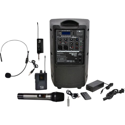 Galaxy Audio TQ8X-GTU-SHP5AB channel A headset, channel B handheld - Galaxy Audio Traveler Quest TQ8X PA with GTU-SHP5AB Wireless Mic System (B & A: 524.5 to 594.5 MHz)