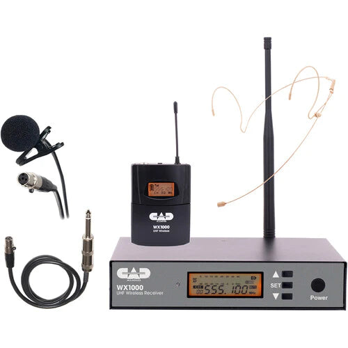 CAD AUDIO WX1000BP UHF S/F Freq Agile BodyPck WX5 Gtr Cbl WX7 Hdworn WX9 La - CAD WX1000BP Wireless Bodypack Microphone System with Lavalier/Headset/Guitar Cable (510 to 570 MHz)