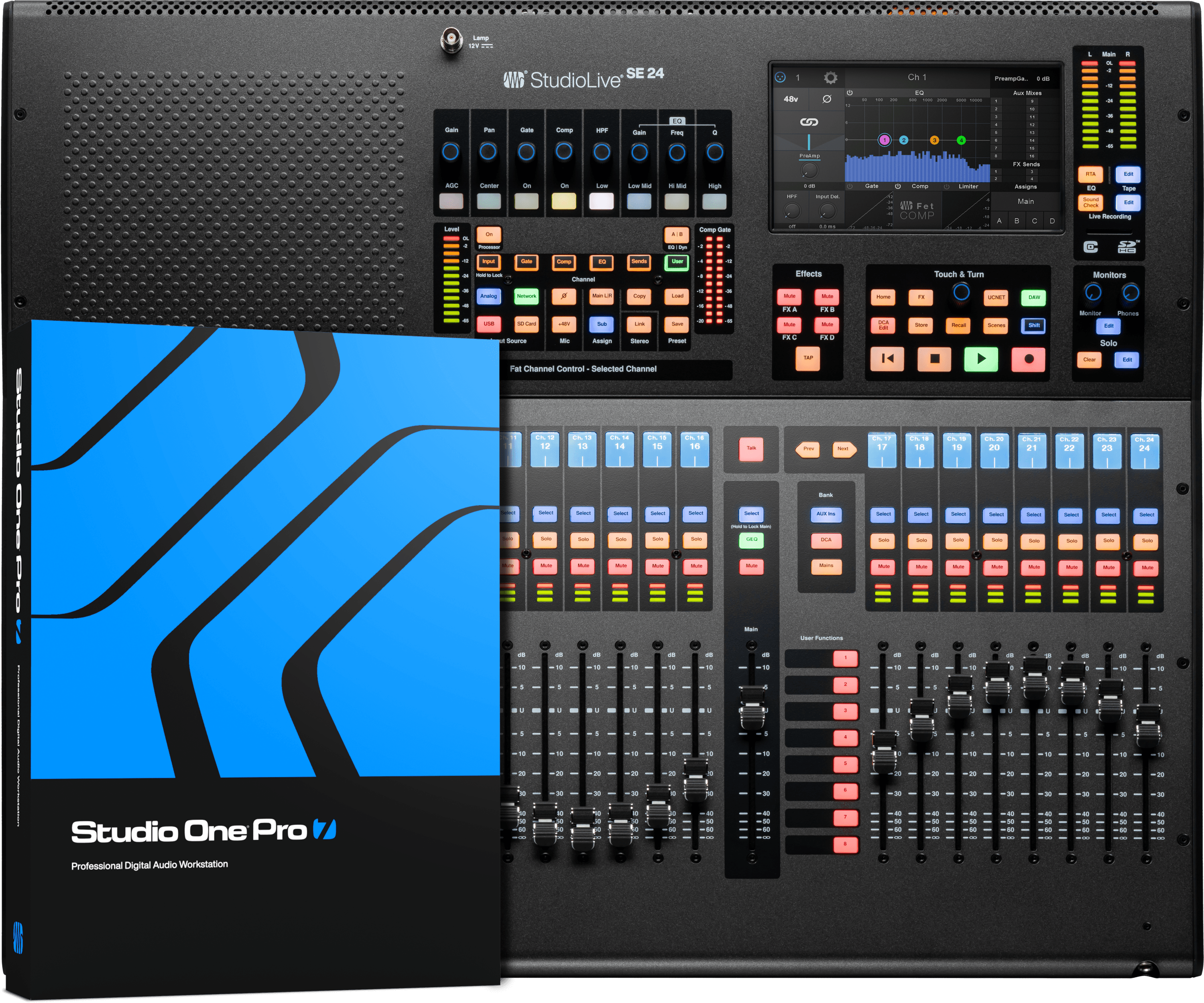 PRESONUS STUDIOLIVE III SE 24 - 40-channel, 26-bus digital mixer with 25 motorized faders, a 64x64 USB Audio Interface, and Milan-certified AVB Audio Networking.