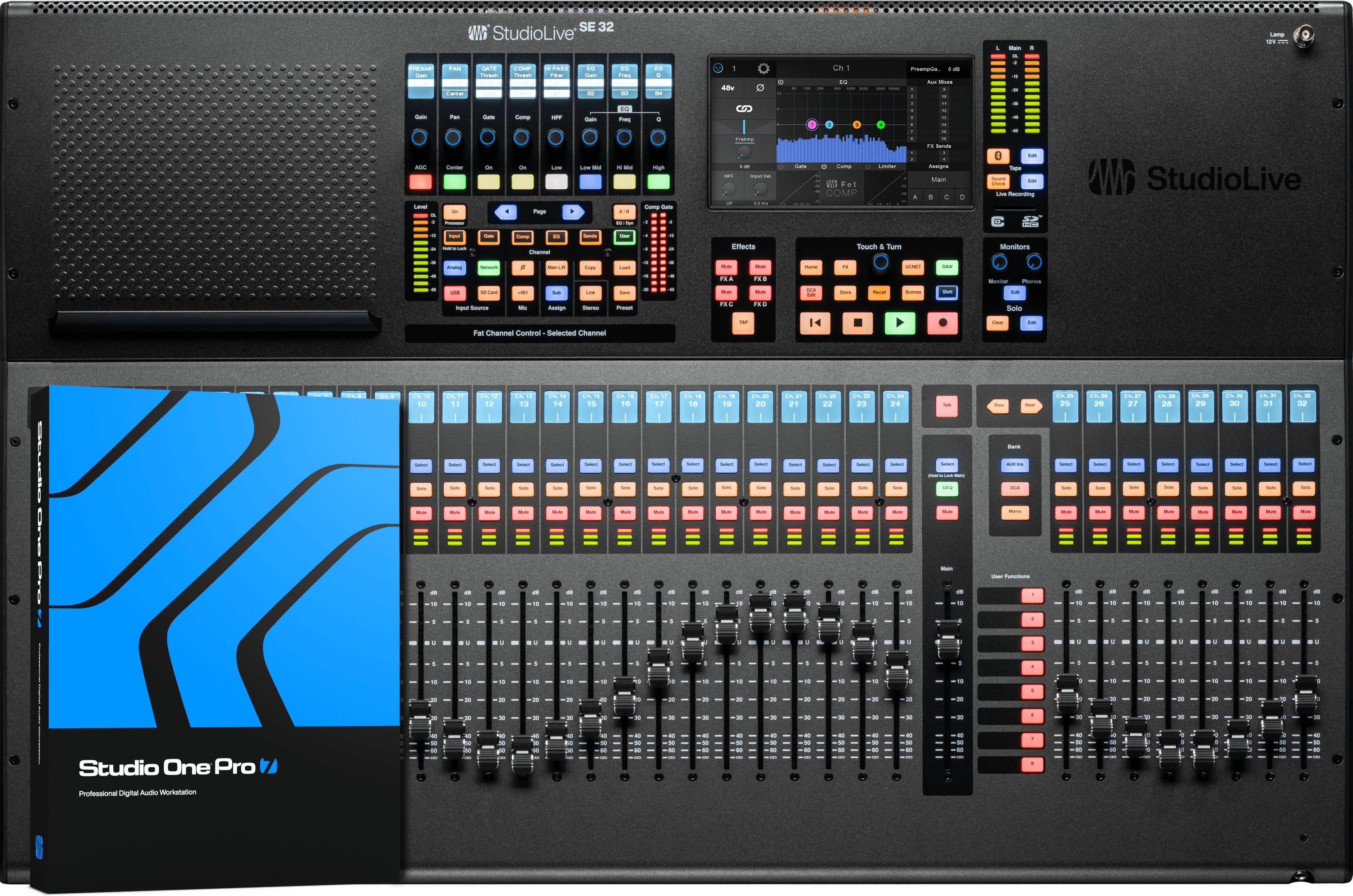 PRESONUS STUDIOLIVE III SE 32 - 40-channel, 26-bus digital mixer with 33 motorized faders, a 64x64 USB Audio Interface, and Milan-certified AVB Audio Networking.