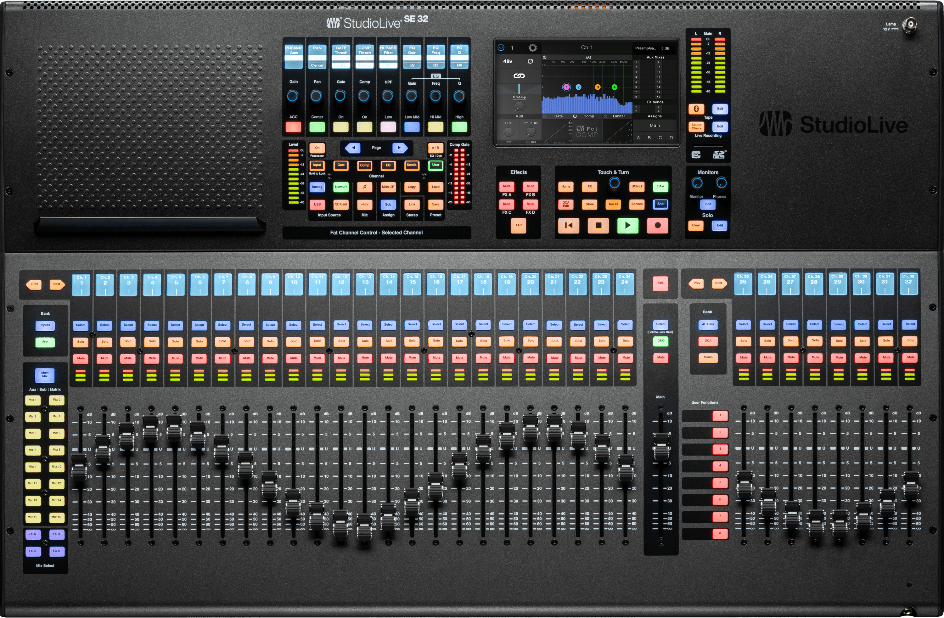 PRESONUS STUDIOLIVE III SE 32 - 40-channel, 26-bus digital mixer with 33 motorized faders, a 64x64 USB Audio Interface, and Milan-certified AVB Audio Networking.