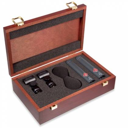 Neumann KM185 STEREOSET Stereo set includes two each: KM 185, SG 21 BK, WNS 100 in one woodbox - Neumann KM185 STEREOSET Small-Diaphragm Hypercardioid Stereo Set Microphones-Matte Black