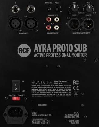 RCF AYRA PRO 10S - RCF AYRA-PRO-10S Active Professional Subwoofer System - 10”