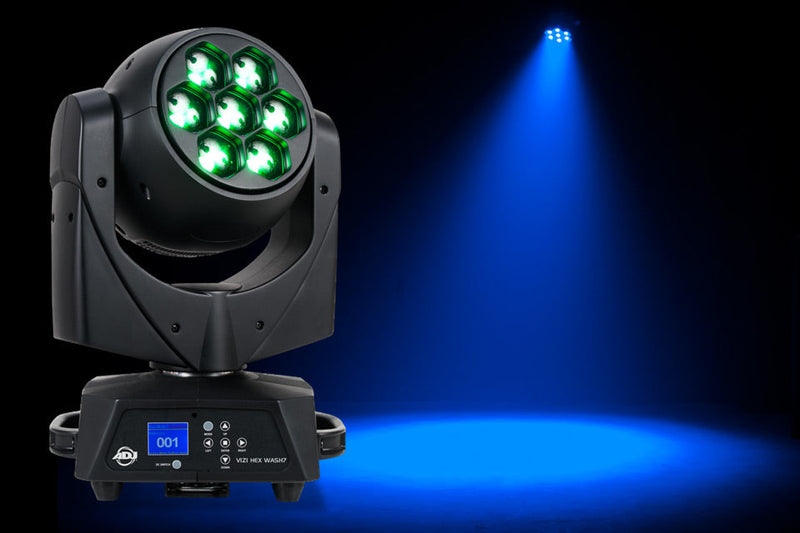 AMERICAN DJ VIZI-HEX-WASH-7 (OPEN BOXES-THE PAIR)  105W variable zoom (5 ~ 55-degrees) and seven 15W HEX (RGBWA+UV) LEDs