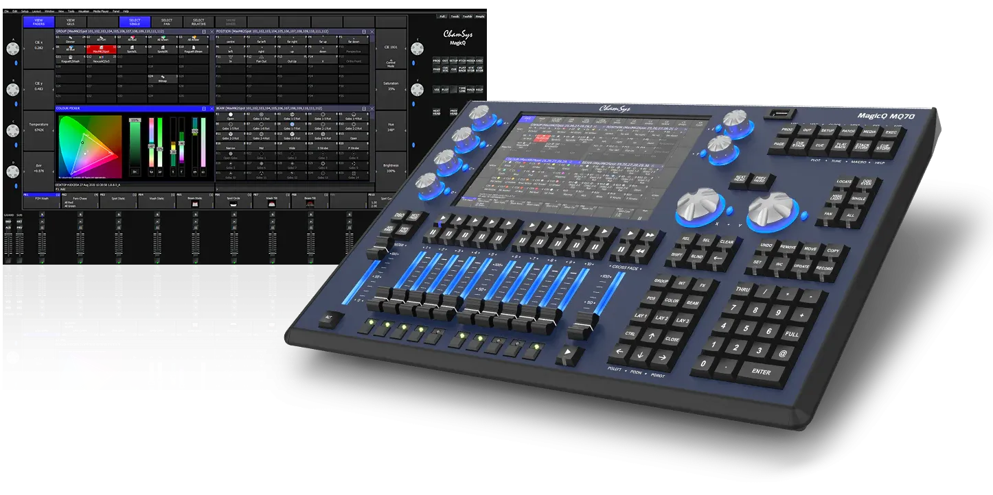 Chamsys MQ70 - 24 universes direct from the console, expandable to 48