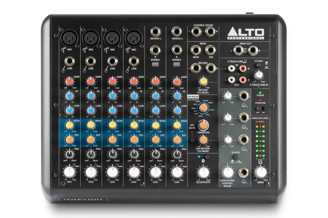 ALTO TRUEMIX800FX - 8-CHANNEL COMPACT MIXER WITH USB, BLUETOOTH, AND ALESIS MULTI-FX