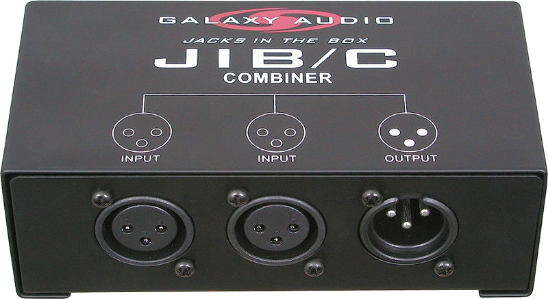 Galaxy Audio JIB/C XLR COMBINER: combines two XLR inputs to one XLR output, allows for phantom power to pass to both XLR inputs.