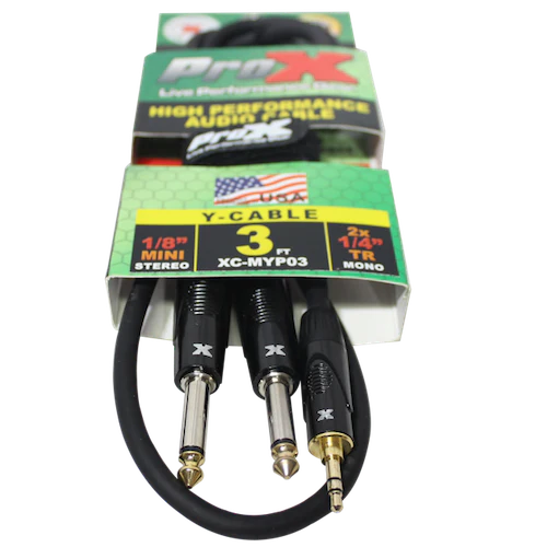 PRO-X- XC-MYP03 - ProX XC-MYP03 Unbalanced 3.5mm. Mini-TRS to Dual TS-M High Performance Audio Y Cable - 3ft.