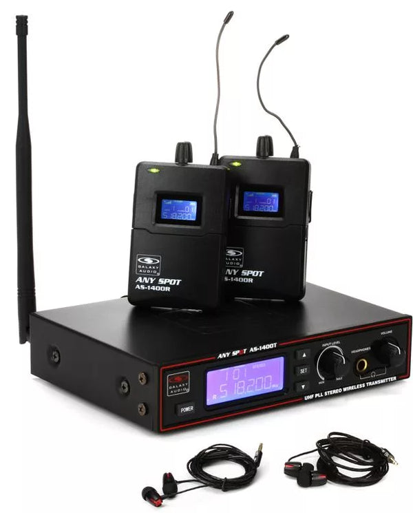 Galaxy Audio AS-1400-2* 1400 SERIES WPM TWIN PK W/EB4: 275 selectable channels, includes 1 AS-1400T, 2 AS-1400R, 2 EB4 ear buds, rack ears - Galaxy Audio AS-1400-2 Wireless In-Ear Monitor Twin Pack System with EB4 Earbuds