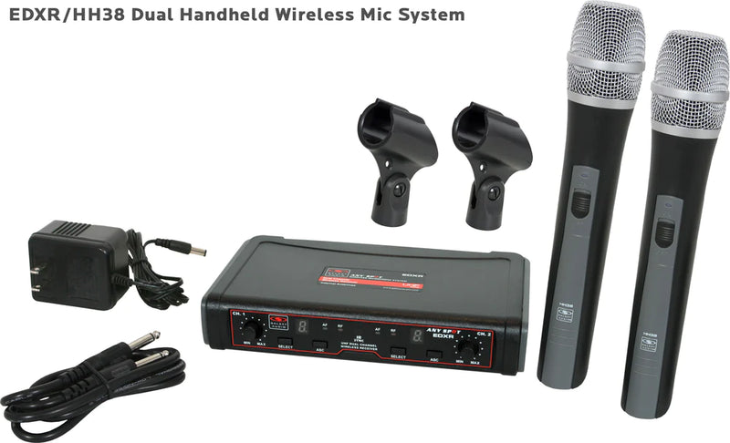 Galaxy Audio EDXR-HH38-D                           EDXR-HH38-N EDX Wireless Microphone System: Includes 1 EDXR dual receiver and 2 HH38 handeld transmitters