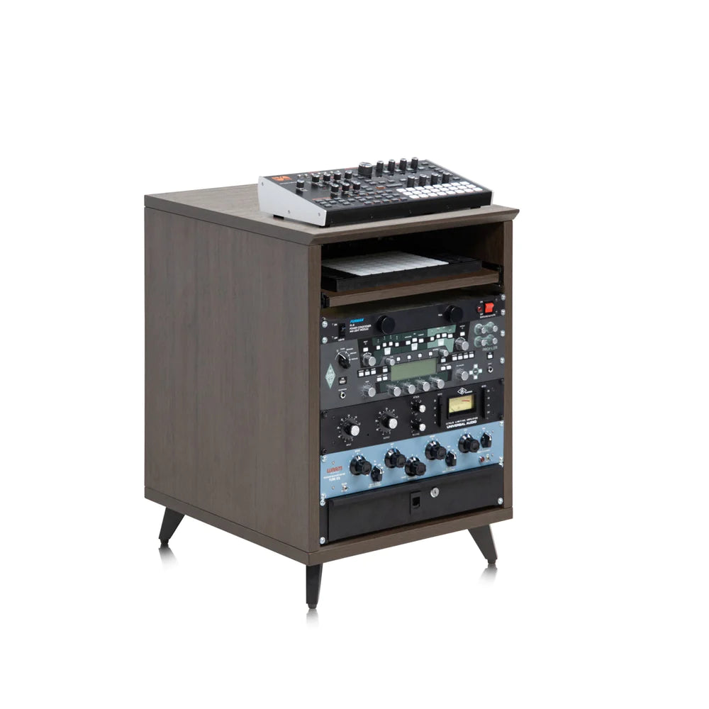 GATOR GFW-ELITEDESKRK-BRN Elite Furniture Series 10U Studio Rack Table in Dark Walnut Finish