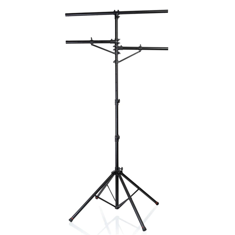 GATOR GFW-LIGHT-LS2000 Tree Style Lighting Stand with Quad Leg Base • Features (1) Top Bar & (2) Side Bars • Max Weight Capacity of 110 lbs./49.9 kg • Height Adjustable from 80” - 130” • Sturdy Lightweight Aluminum Construction